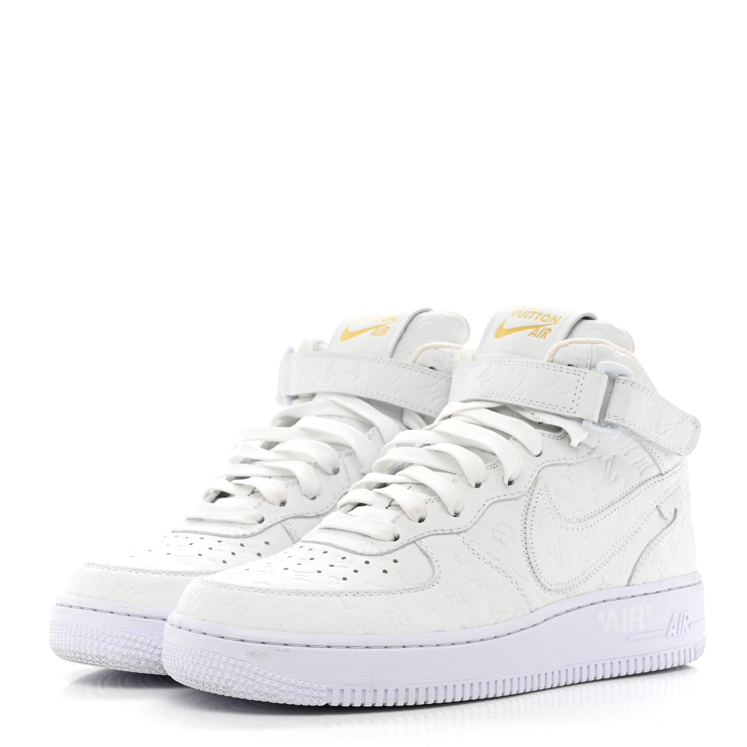 Louis Vuitton X NIKE AIR FORCE 1 Calfskin Monogram Mens Mid Sneakers 6 White 3 of 12