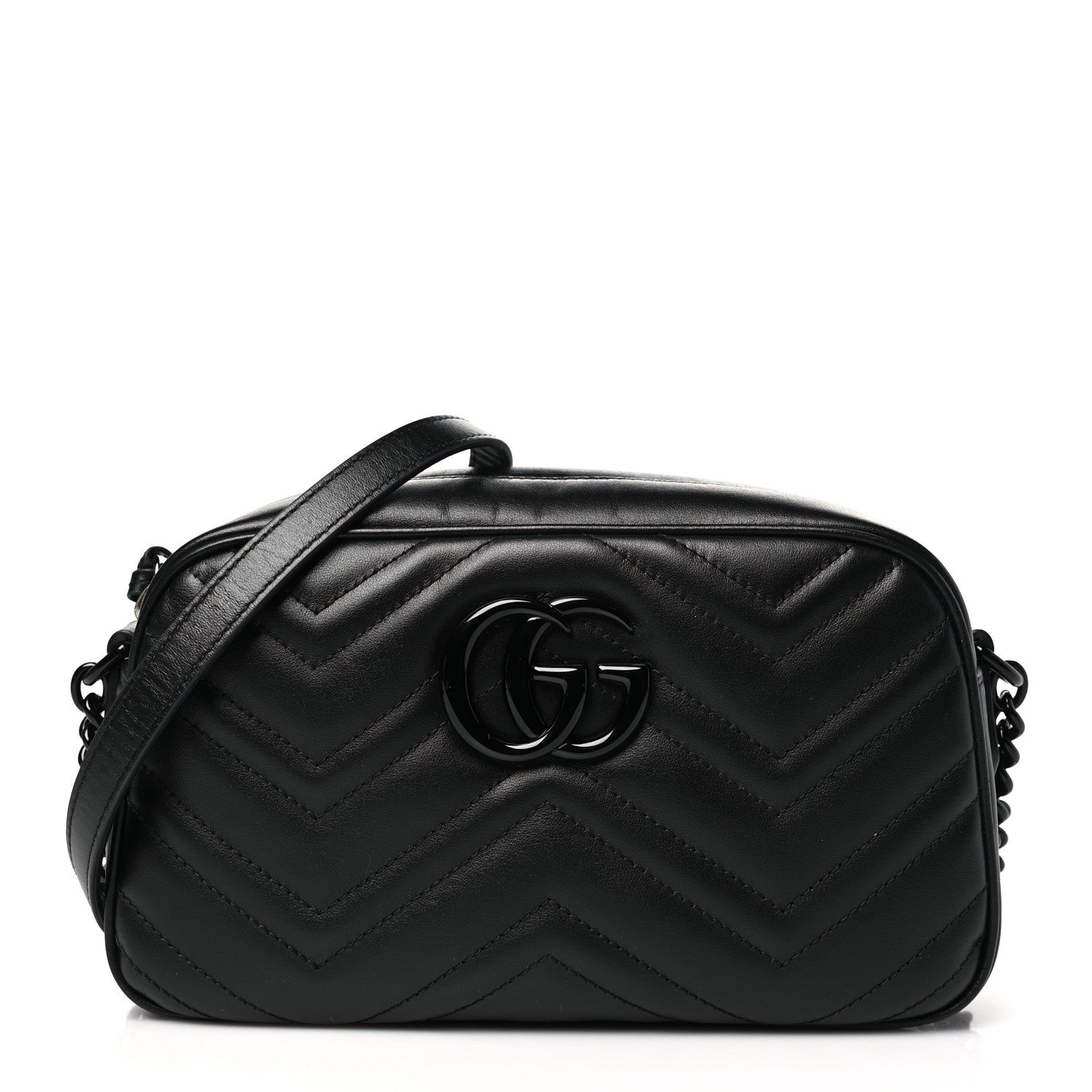 Gucci Calfskin Matelasse Monochrome Small GG Marmont Chain Shoulder Bag Black 1 of 11