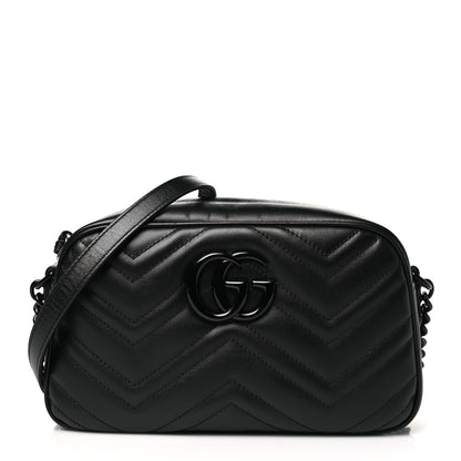 Gucci Calfskin Matelasse Monochrome Small GG Marmont Chain Shoulder Bag Black 1 of 11