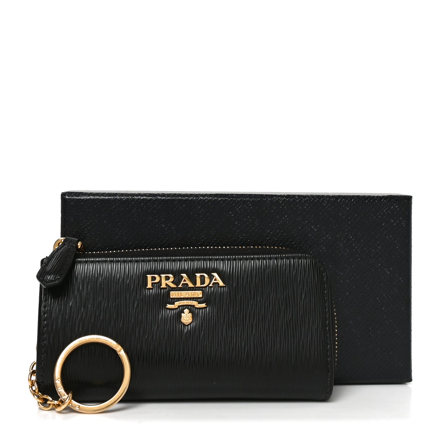 Saffiano Metal Zip Around Key Holder Black