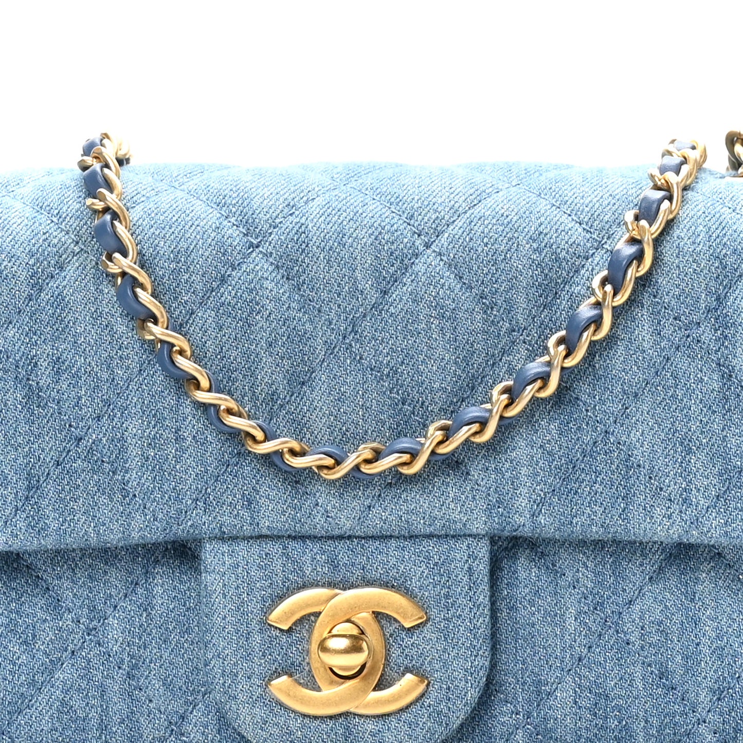 Denim Quilted Mini Pearl Crush Rectangular Flap Blue