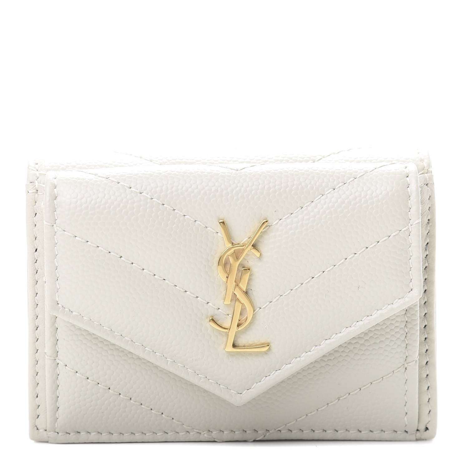 Saint Laurent Grain De Poudre Matelasse Chevron Monogram Tiny Wallet Soft Cream 1 of 8