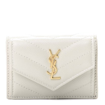 Saint Laurent Grain De Poudre Matelasse Chevron Monogram Tiny Wallet Soft Cream 1 of 8