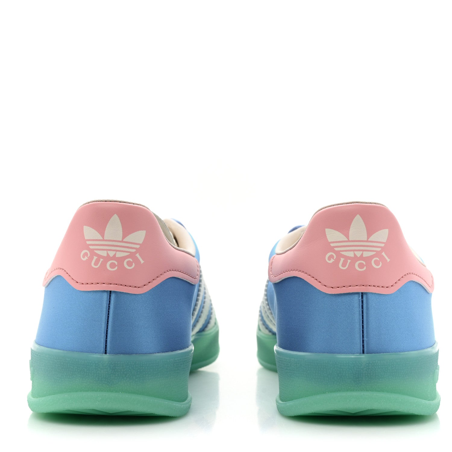 Gucci X ADIDAS Silk Duchesse Demetra Rubber Womens Gazelle Sneakers 7.5 Jade Capri Avio Off White 4 of 10