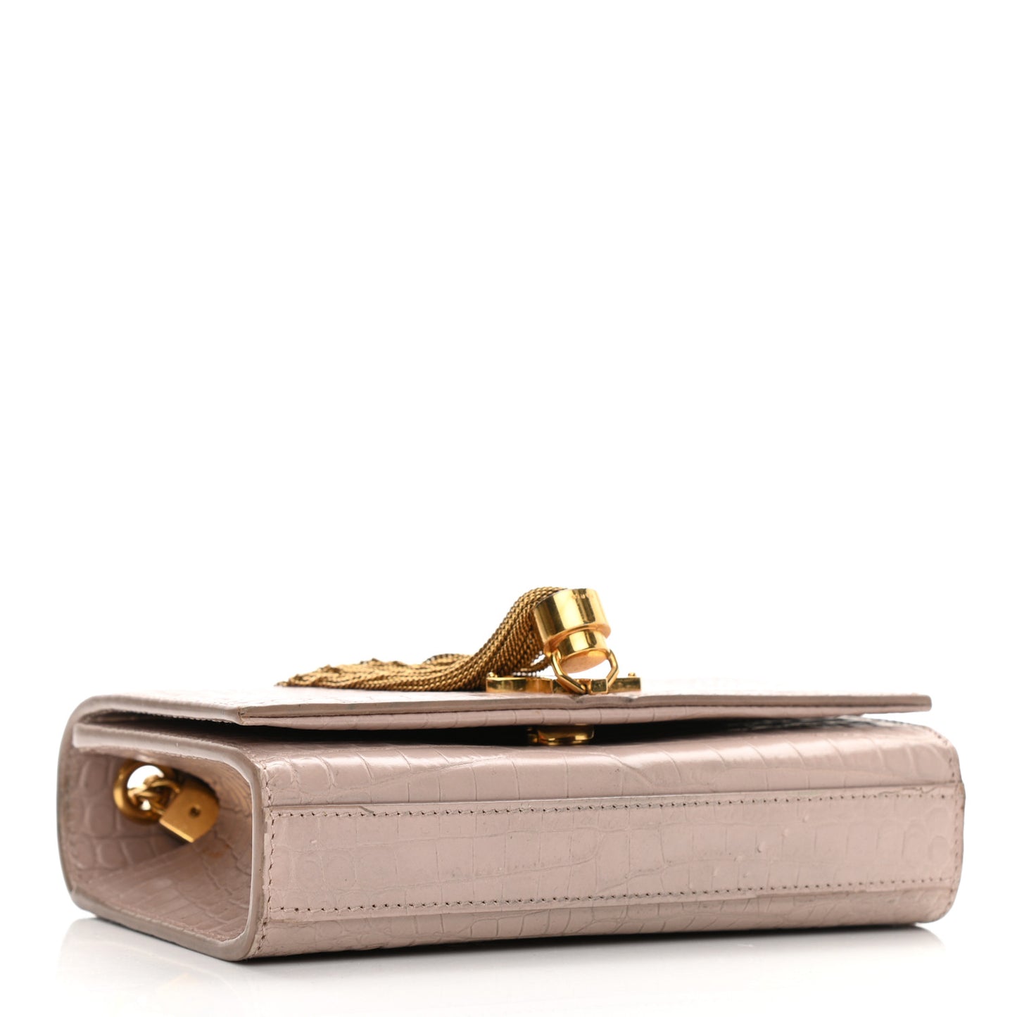 Calfskin Crocodile Embossed Small Classic Monogram Kate Tassel Satchel Light Pink