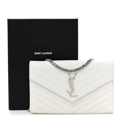 Saint Laurent Grain De Poudre Matelasse Chevron Monogram Chain Wallet White 13 of 13