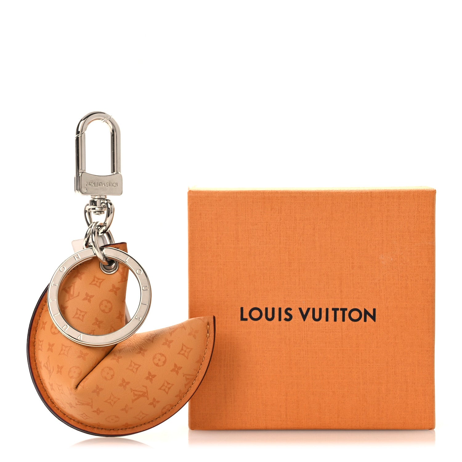 Louis Vuitton Calfskin Monogram Printed LV Fortune Cookie Bag Charm Key Holder Brown 4 of 4