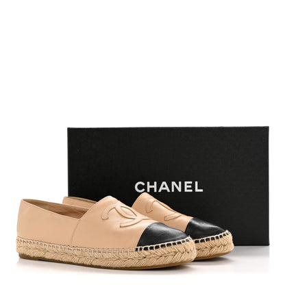 Chanel Lambskin CC Espadrilles 38 Beige Black 10 of 10