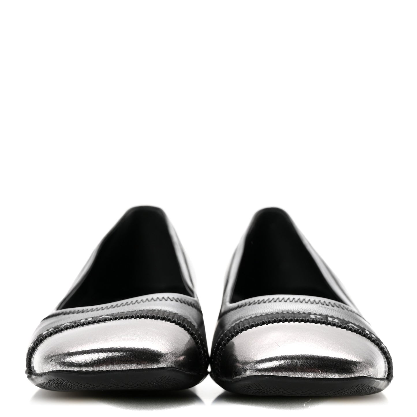 Nappa Metallic Square Toe Ballerina Flats 35.5 Black