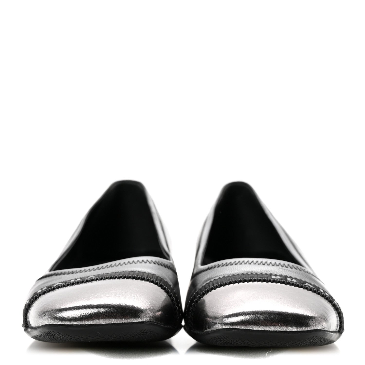 Prada Nappa Metallic Square Toe Ballerina Flats 35.5 Black 3 of 11