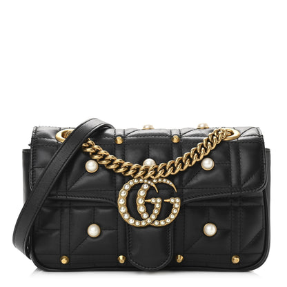 Gucci Calfskin Matelasse Studded Mini Pearly GG Marmont Shoulder Bag Black 1 of 10