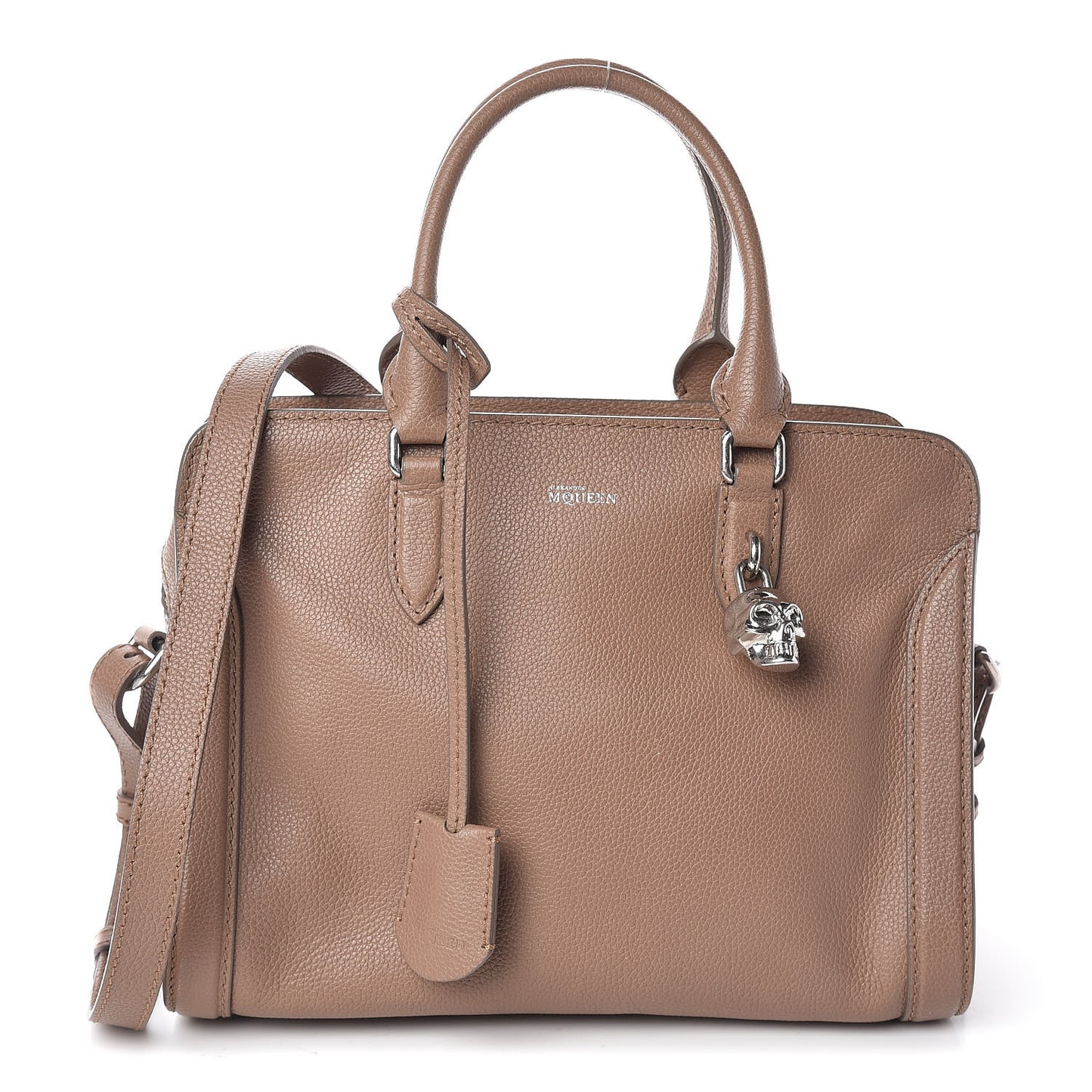Pebbled Calfskin Small Skull Padlock Zip Around Tote Cognac