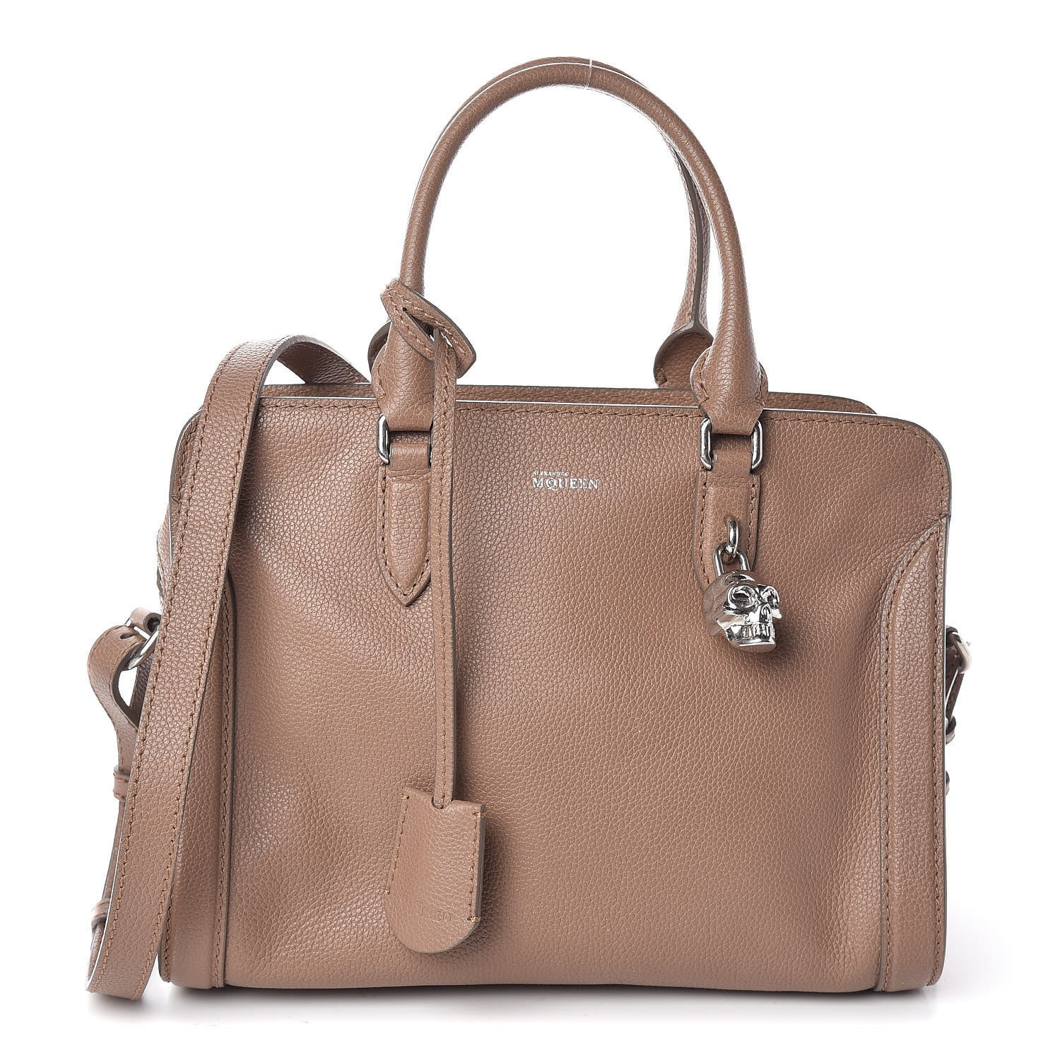 Alexander McQueen Pebbled Calfskin Small Skull Padlock Zip Around Tote Cognac 1 of 11