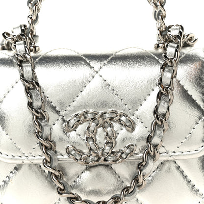 Chanel Metallic Lambskin Quilted Mini Chain CC Top Handle Clutch With Chain Silver 8 of 10
