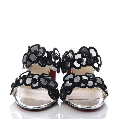 Christian Louboutin Metallic Calfskin Tres Pansy 85 Slide Sandals 37.5 Silver 2 of 9