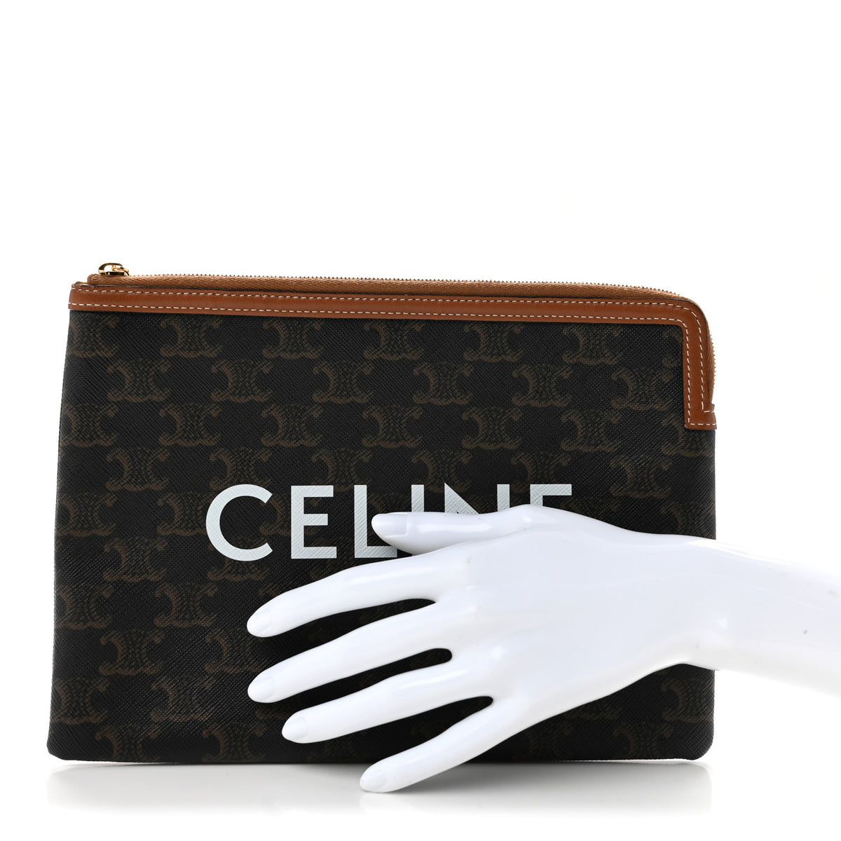 Triomphe Canvas Lambskin Small Pouch Tan