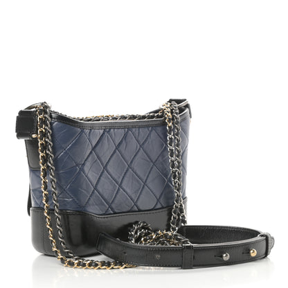 Chanel Aged Calfskin Quilted Small Gabrielle Hobo Navy Black 3 of 13