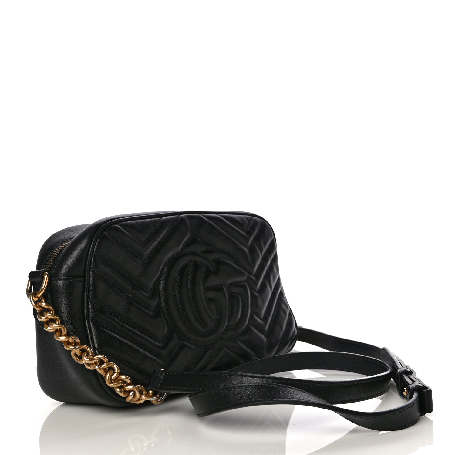 Gucci Calfskin Matelasse Small GG Marmont Chain Shoulder Bag Black 3 of 19