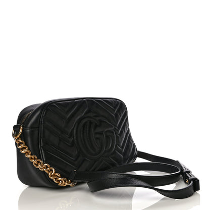 Gucci Calfskin Matelasse Small GG Marmont Chain Shoulder Bag Black 3 of 19