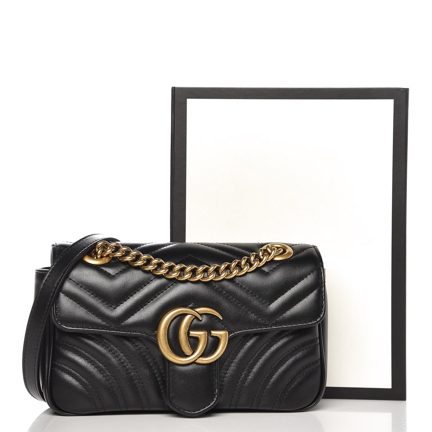 Calfskin Matelasse Mini GG Marmont Shoulder Bag Black