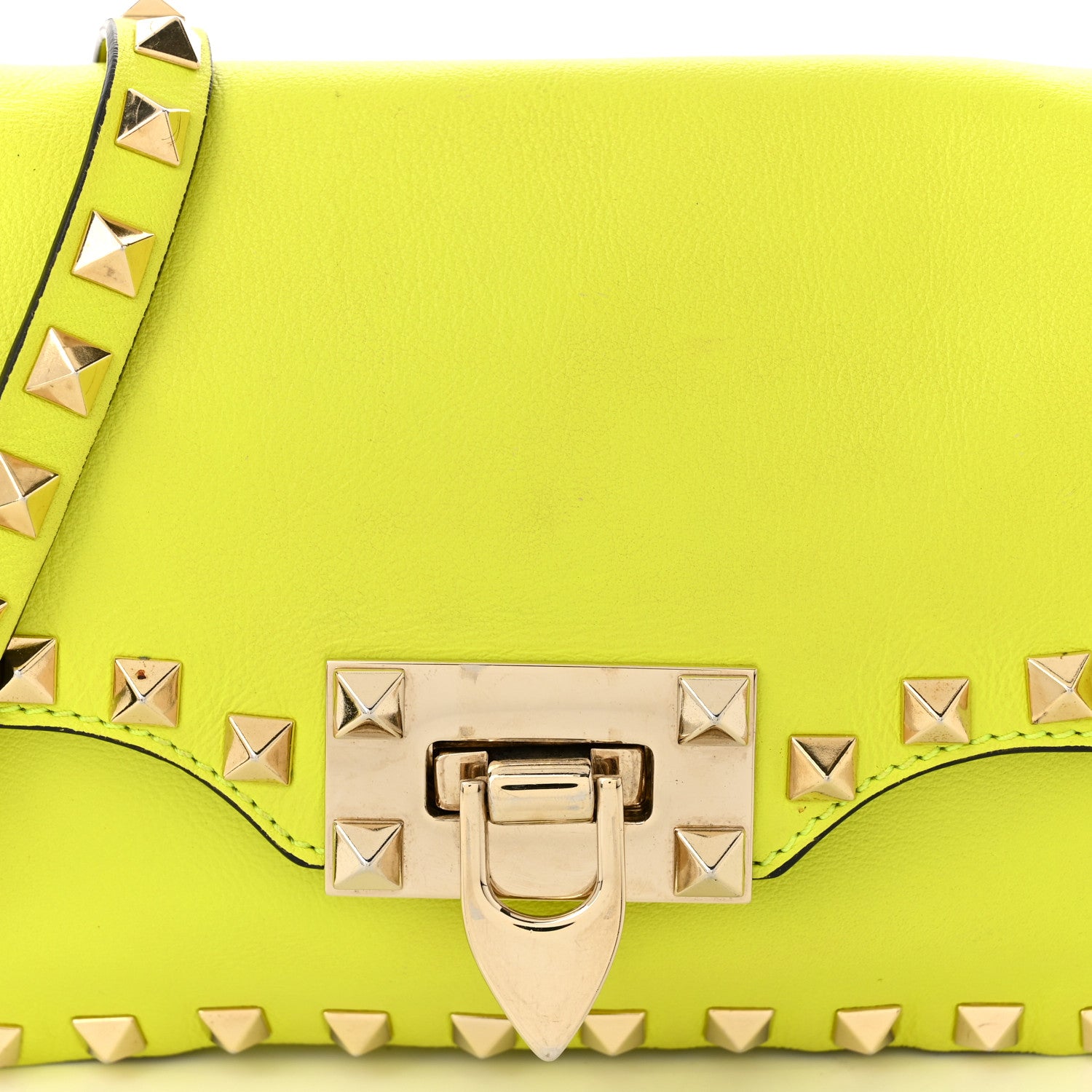 Valentino Garavani Vitello Mini Rockstud Flip Lock Crossbody Bag Yellow Fluo 7 of 9