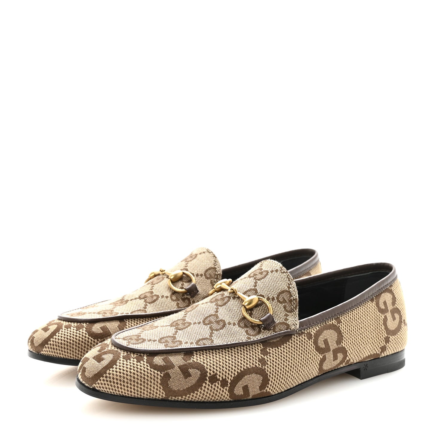 Monogram Jumbo GG Malaga Kid Horsebit Womens Jordaan Loafers 36.5 Camel Ebony New Acero Beige