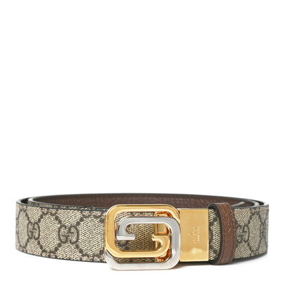 Gucci GG Supreme Monogram Textured Dollar Calfskin Squared Interlocking G 30mm Reversible Belt 100 40 Beige Ebony New Acero 1 of 4