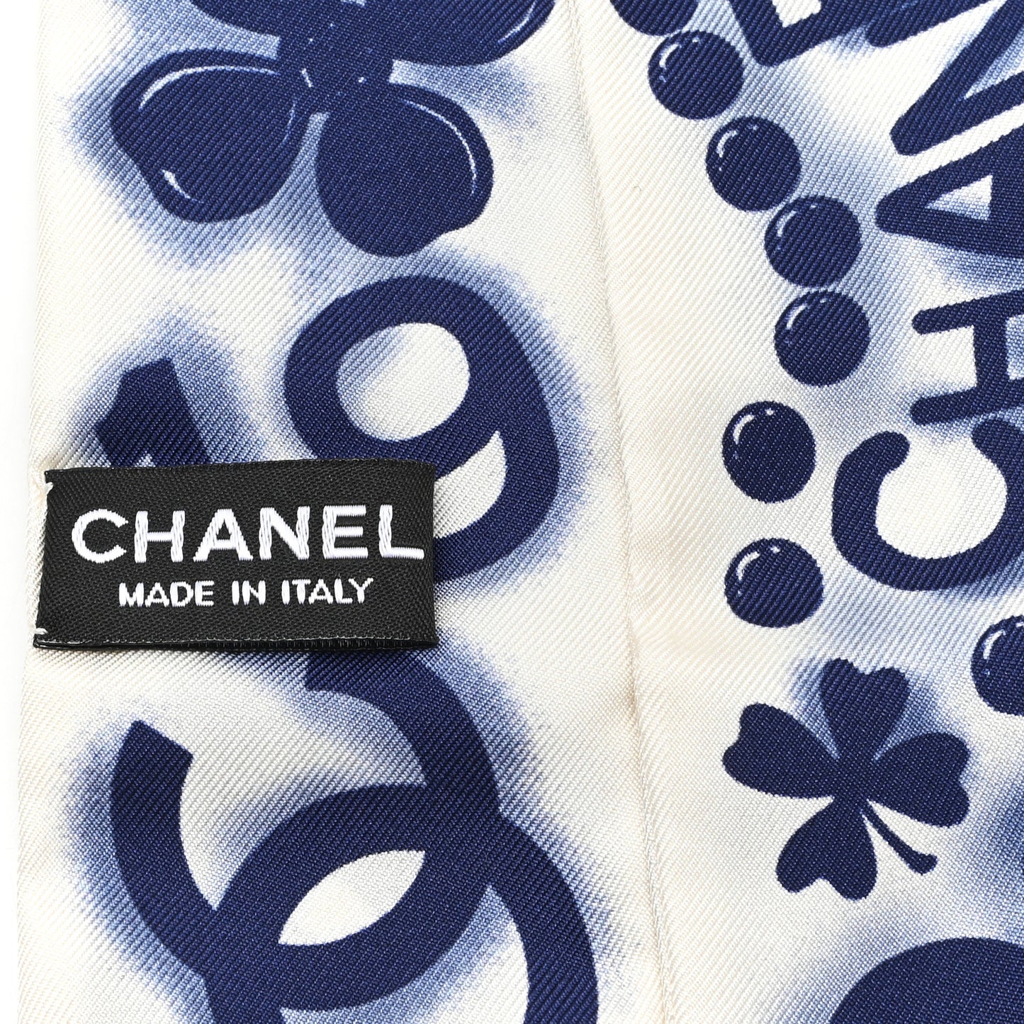 Silk CC Slim Bandeau Scarf White Blue
