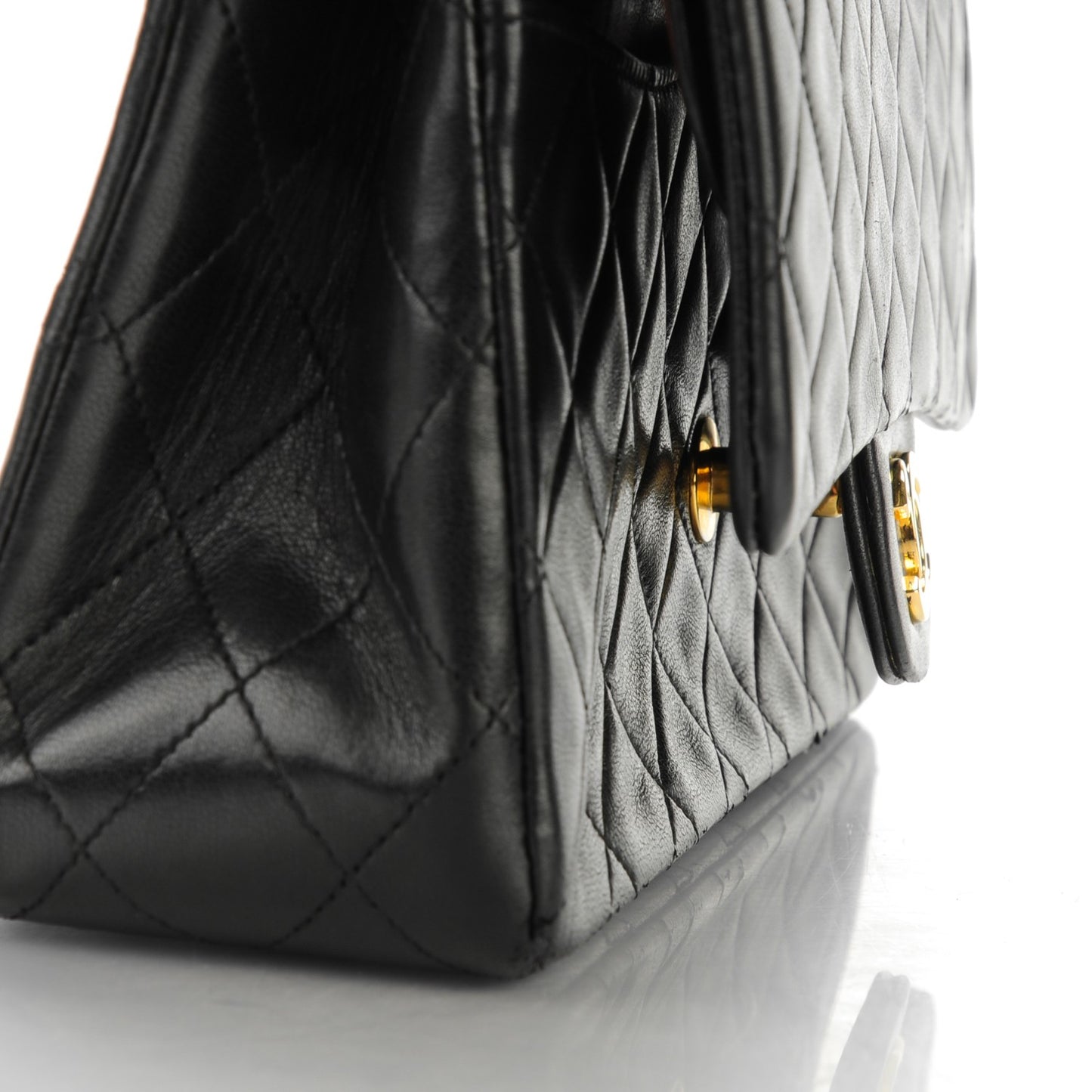 Lambskin Quilted Medium Double Flap Black