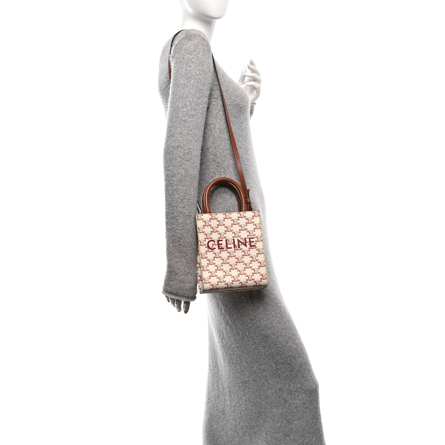 Celine Triomphe Canvas Calfskin Mini Vertical Cabas White Red 2 of 12