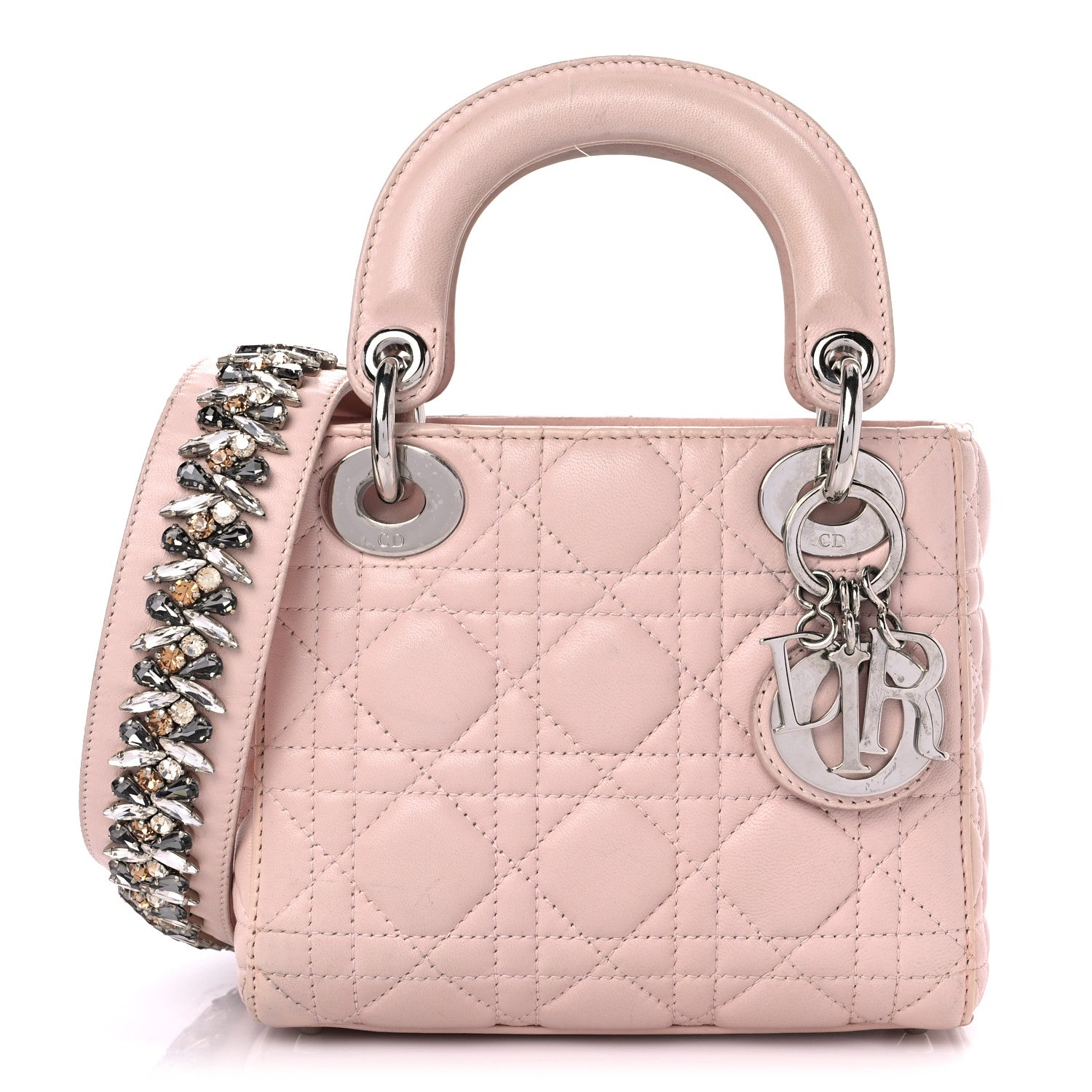 Christian Dior Lambskin Cannage Mini Lady Dior Crystal Strap Rose Poudre 1 of 24