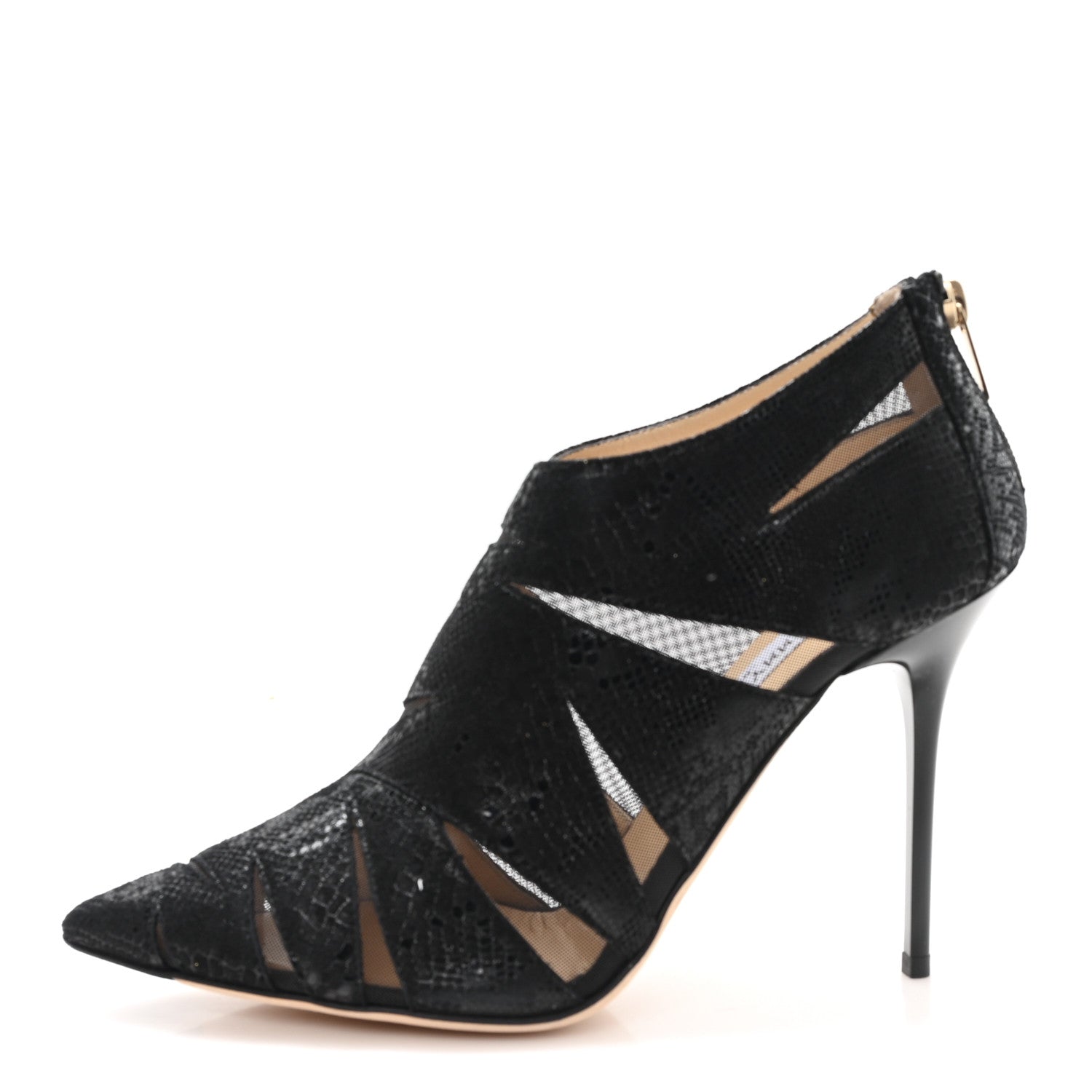 Jimmy Choo Suede Snake Embossed Mesh Wister Ankle Booties 40.5 Black 1 of 9