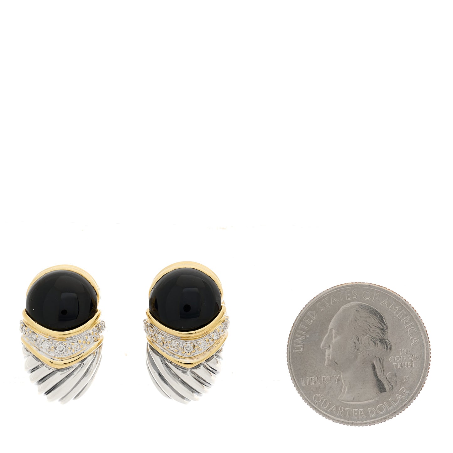 Sterling Silver 18K Yellow Gold Diamond Black Onyx Capri Shrimp Earrings