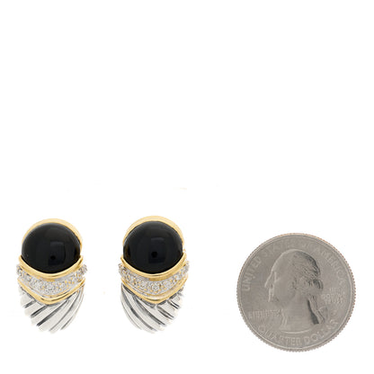 David Yurman Sterling Silver 18K Yellow Gold Diamond Black Onyx Capri Shrimp Earrings 2 of 3