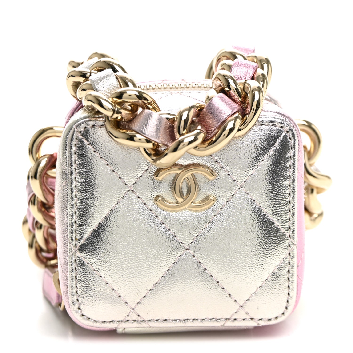 Chanel Gradient Metallic Lambskin Quilted Coco Punk Cube Clutch With Chain Silver Pink 1 of 10