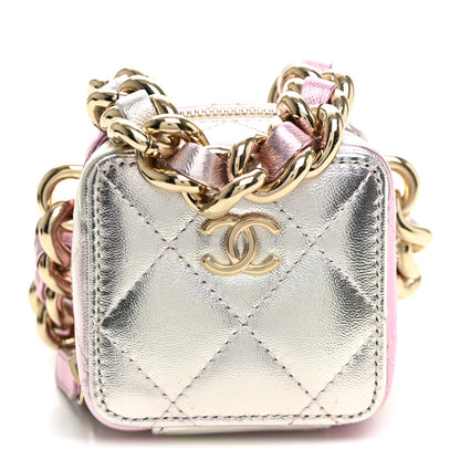 Chanel Gradient Metallic Lambskin Quilted Coco Punk Cube Clutch With Chain Silver Pink 1 of 10