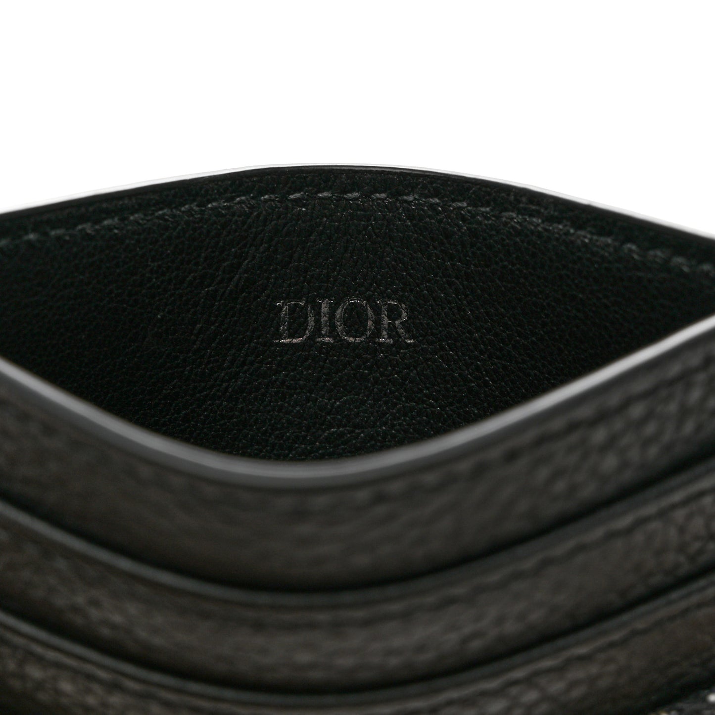 Grained Calfskin Oblique Card Holder Black