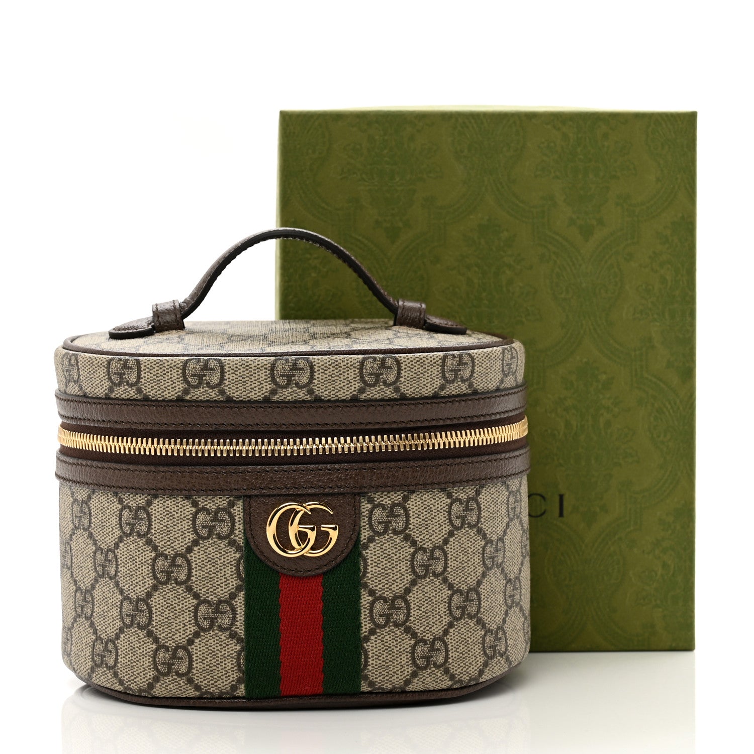 Gucci GG Supreme Monogram Textured Calfskin Web Ophidia Vanity Cosmetic Case Beige Ebony New Acero 8 of 8