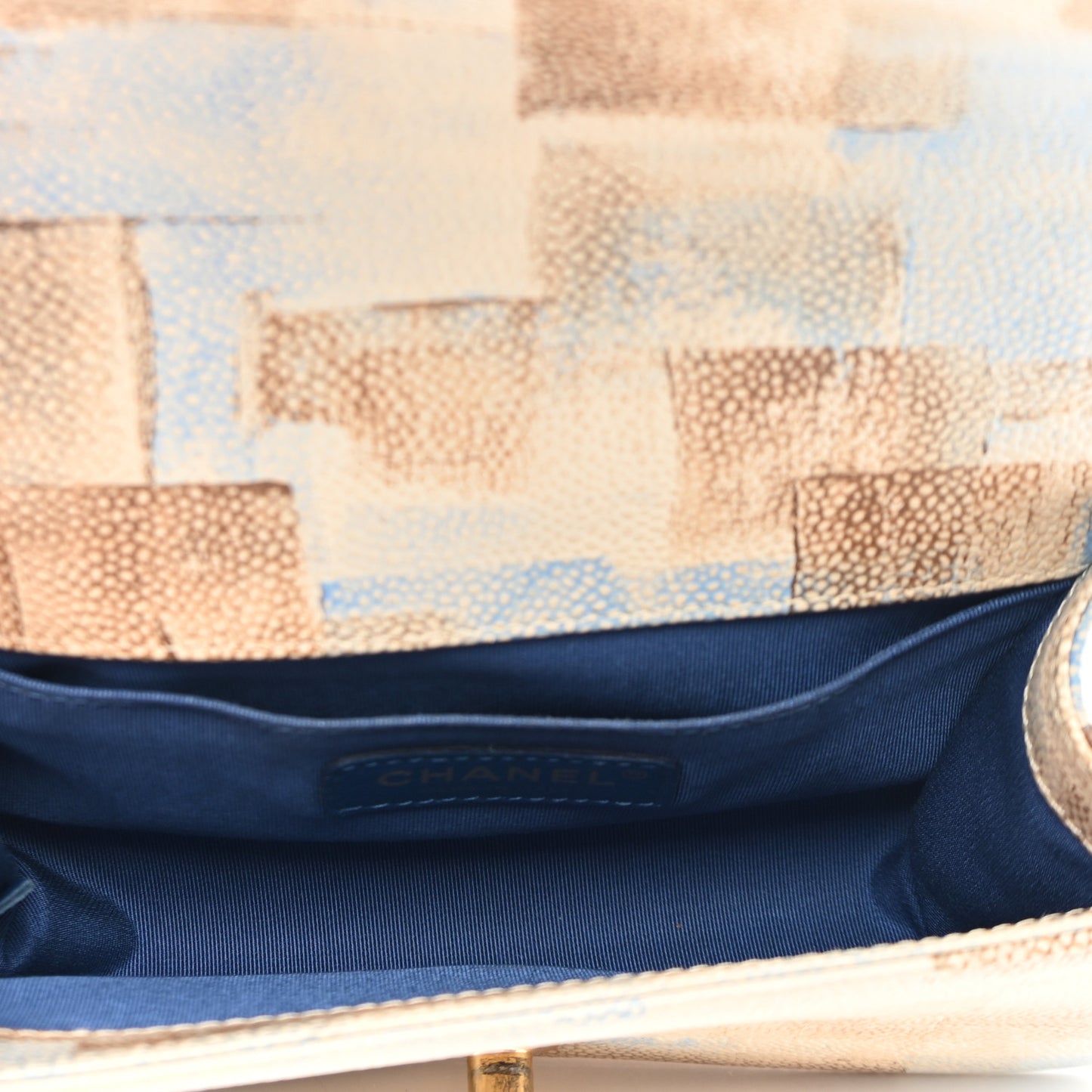 Painted Caviar Chevron Quilted Small Boy Flap Blue