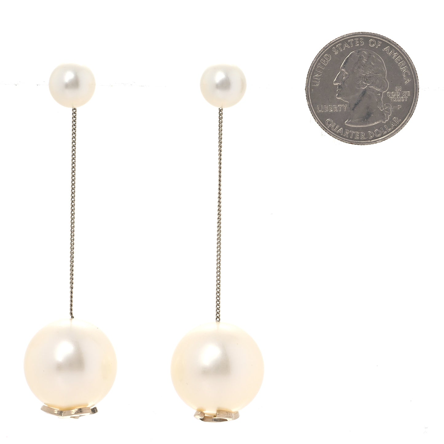 Pearl CC Chain Drop Earrings Gold