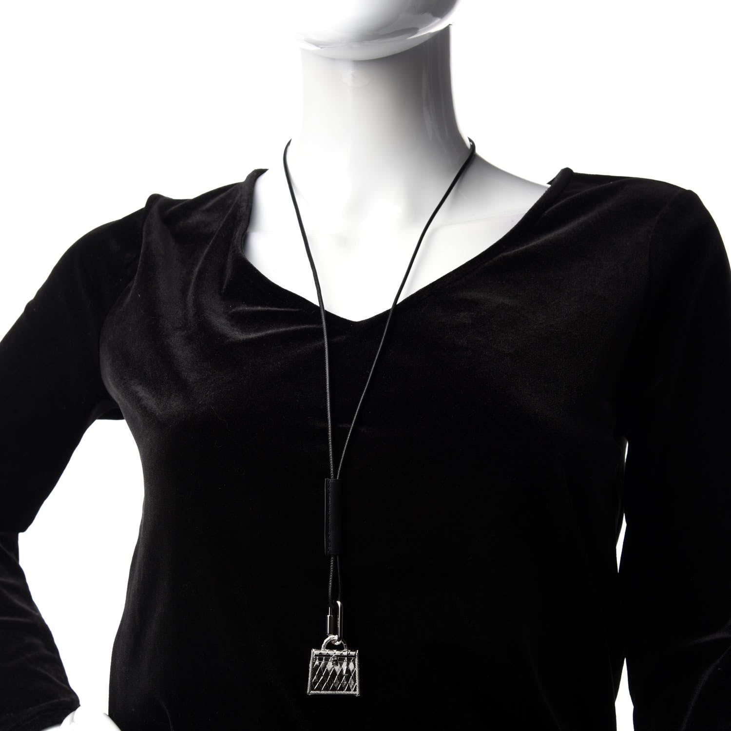 Hermes Palladium Kelly Curiosite Charm Pendant Necklace Black 2 of 9