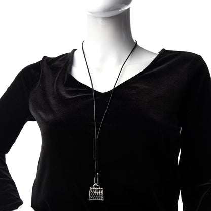 Hermes Palladium Kelly Curiosite Charm Pendant Necklace Black 2 of 9