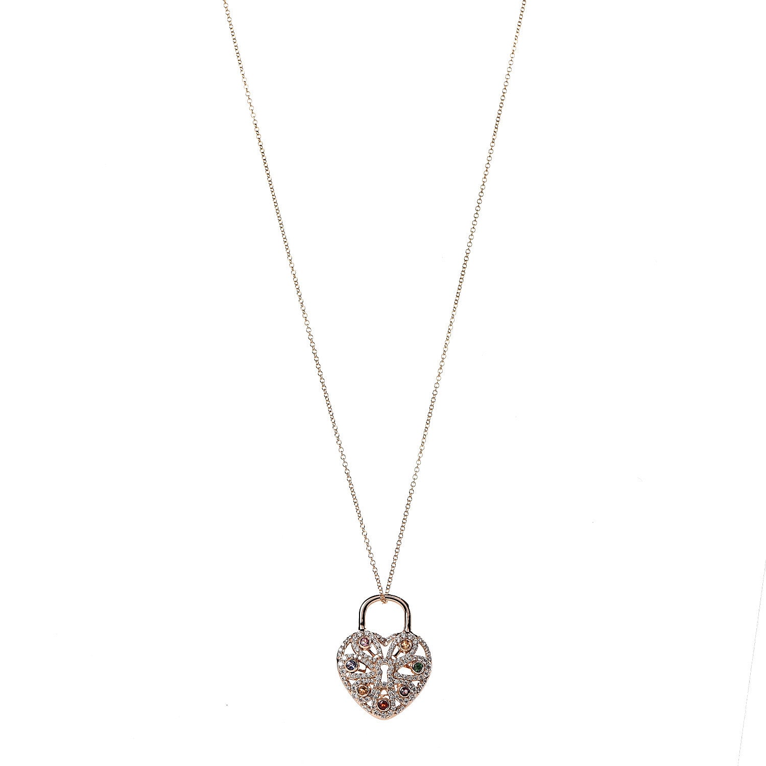 Tiffany 18K Rose Gold Diamond Multistone Filigree Heart Pendant Necklace 1 of 7
