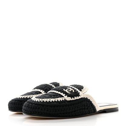 Chanel Crochet CC Mules 38.5 Black Ivory 3 of 12