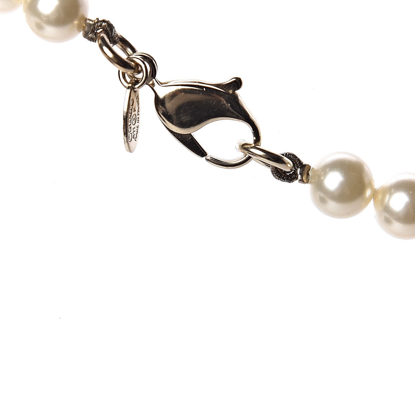 Pearl Crystal Long CC Necklace Gold