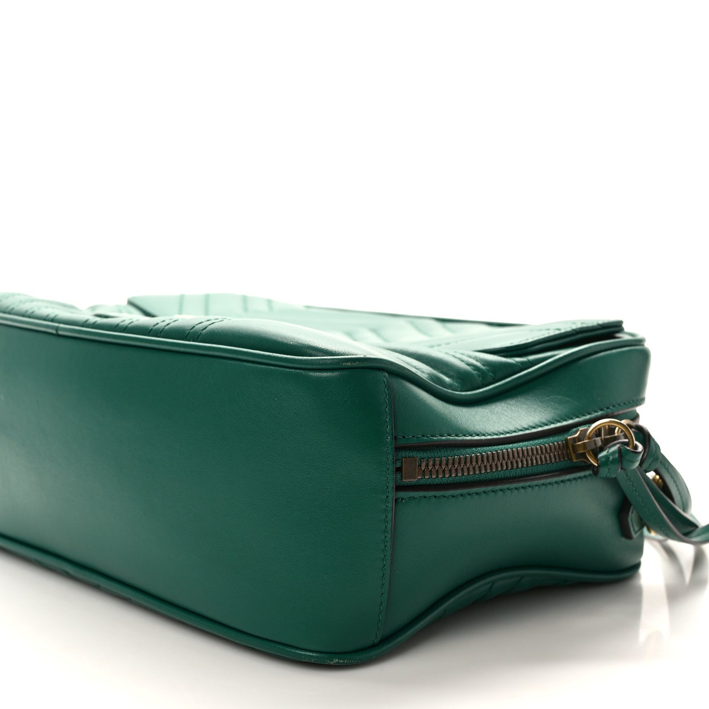 Calfskin Matelasse Sylvie Web Small GG Marmont Top Handle Shoulder Bag Emerald