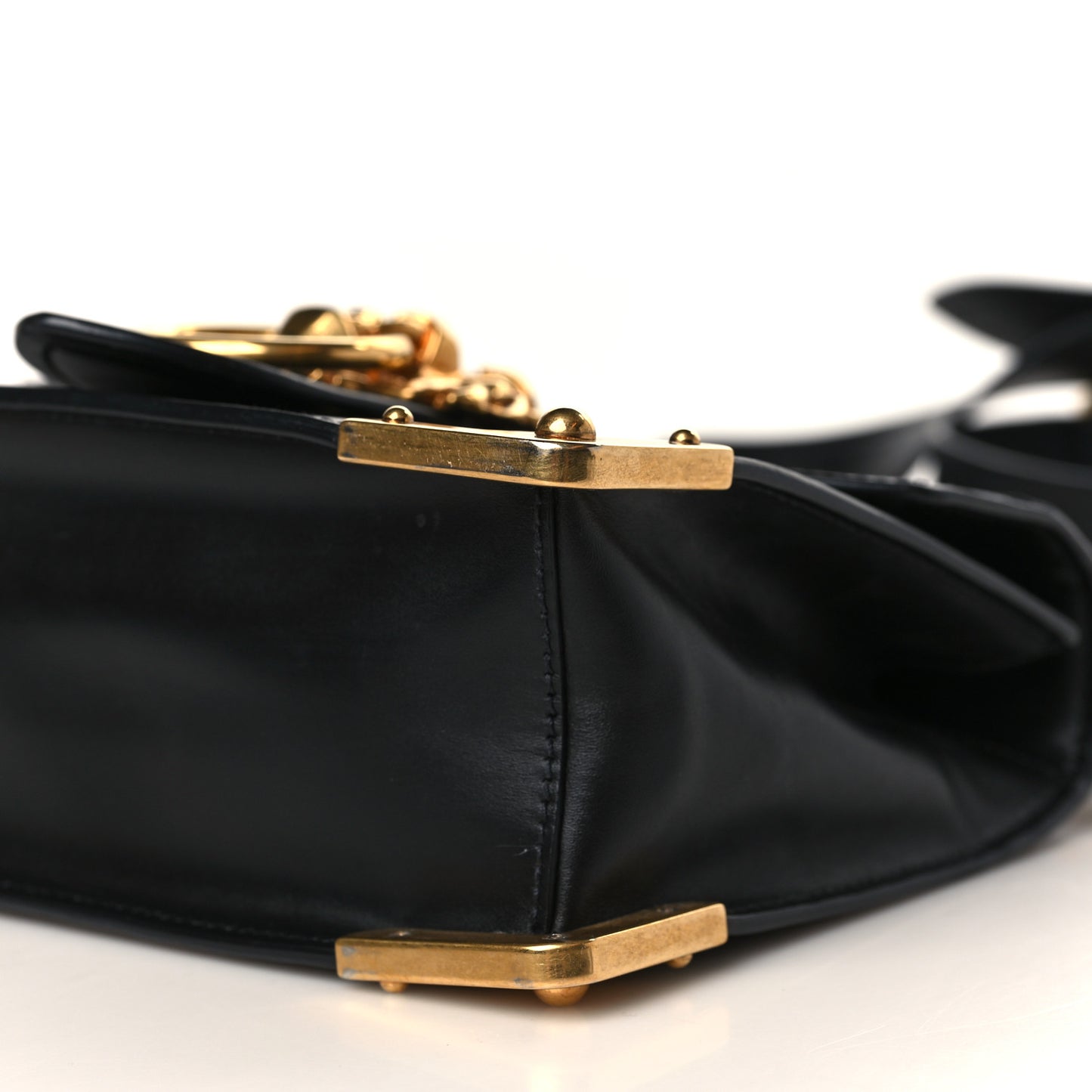 Antic Soft Saffiano Lions Head Cahier Shoulder Bag Black
