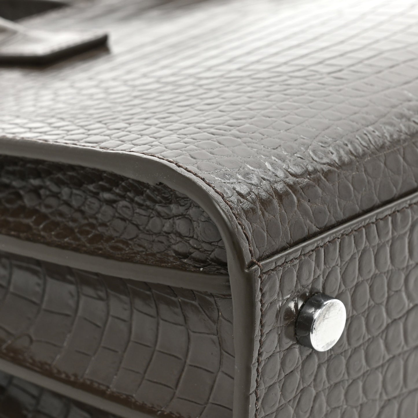 Calfskin Crocodile Embossed Baby Sac De Jour Dark Brown