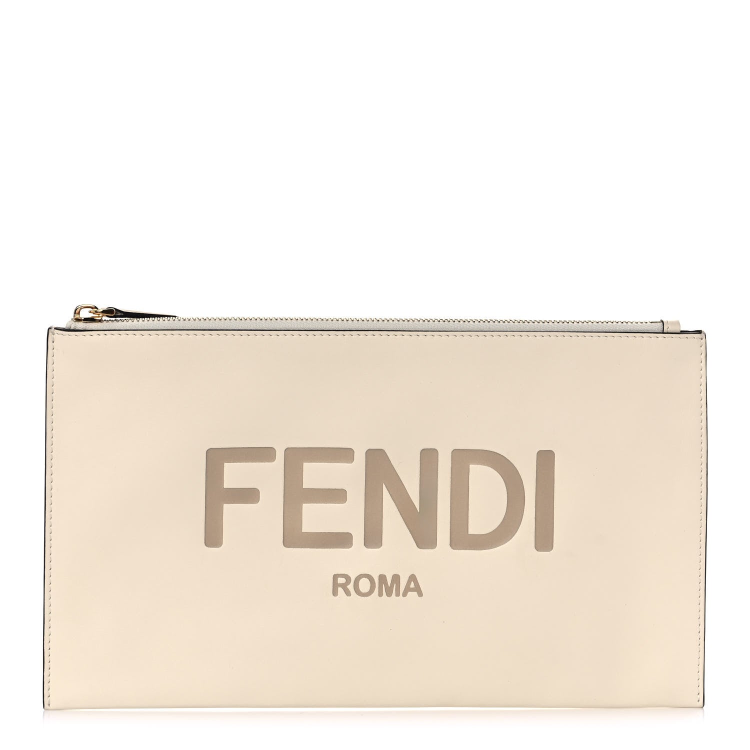 Fendi Vitello King Logo Embossed Medium Flat Pouch Camelia 1 of 8