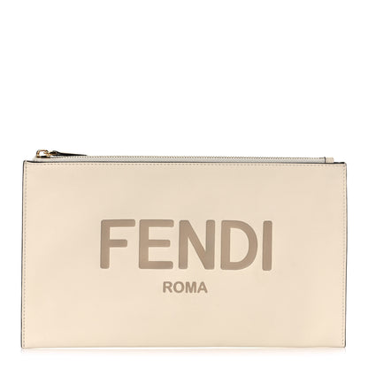 Fendi Vitello King Logo Embossed Medium Flat Pouch Camelia 1 of 8